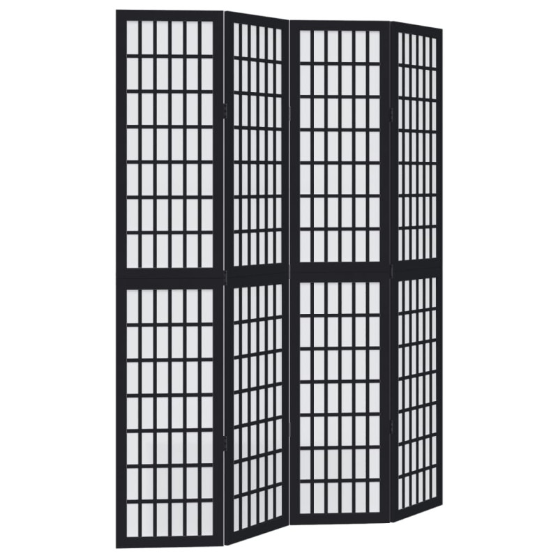 Parawan pokojowy, 4-panelowy, czarny, lite drewno paulowni
