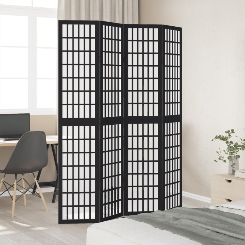 Parawan pokojowy, 4-panelowy, czarny, lite drewno paulowni