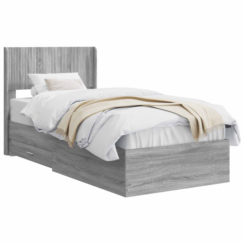 Stelaż łóżka z przechowywaniem i zagłówkiem Szary Sonoma