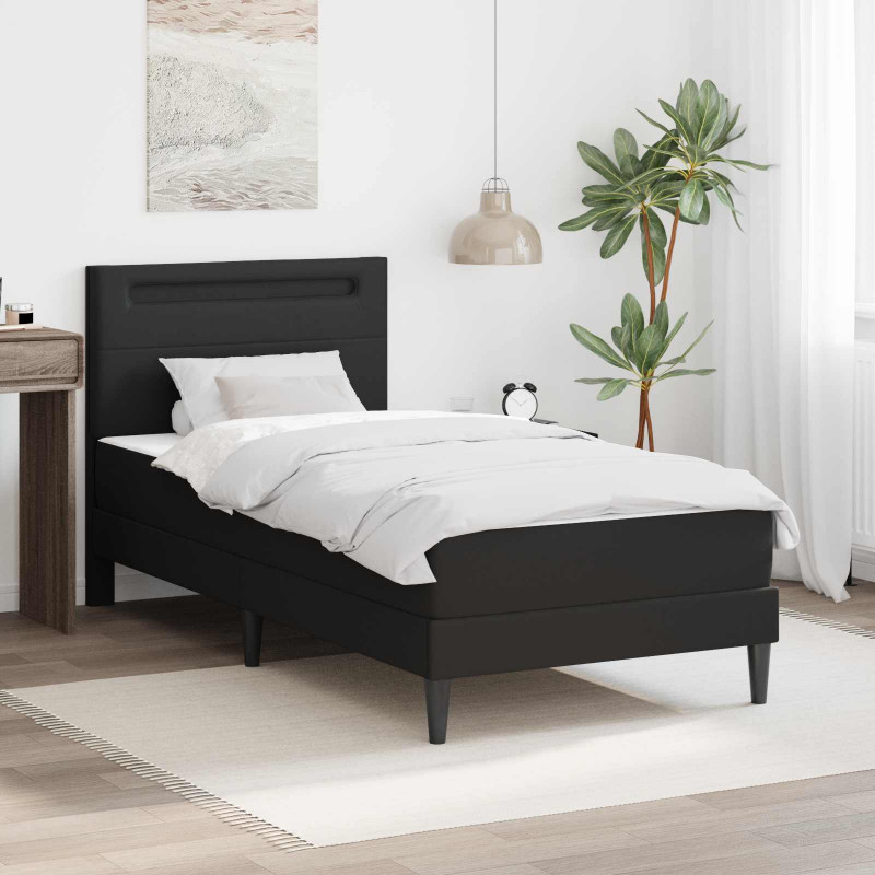 Ramka łóżka z paskami LED Czarny 90 x 190 cm Ekoskóra