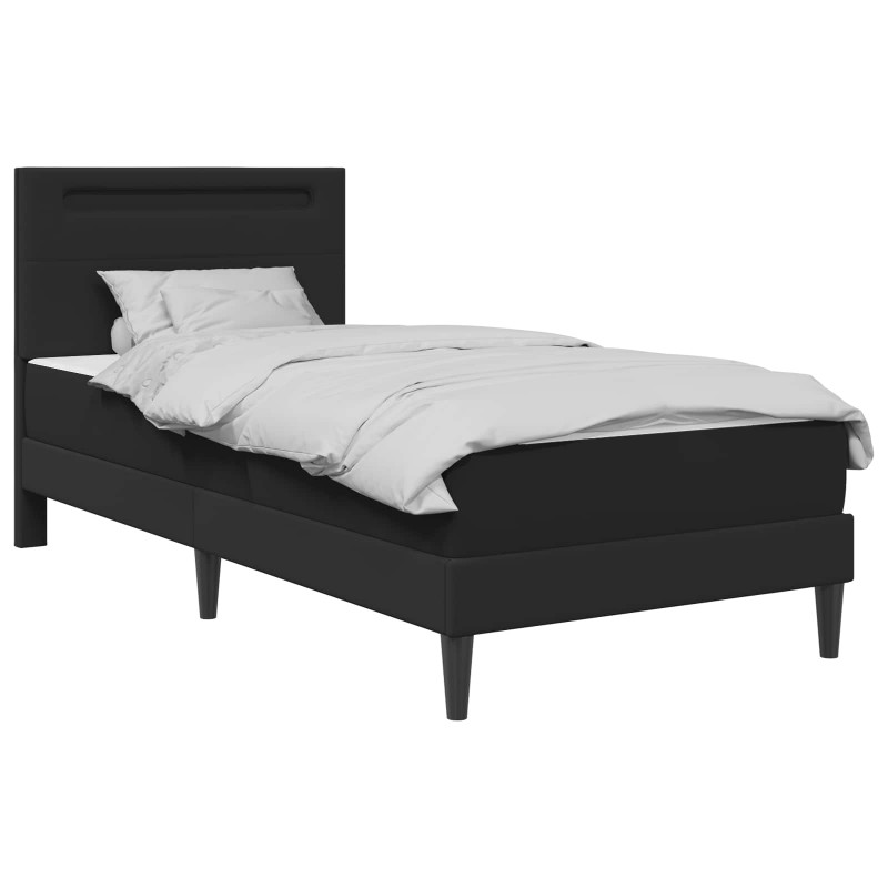 Ramka łóżka z paskami LED Czarny 90 x 190 cm Ekoskóra