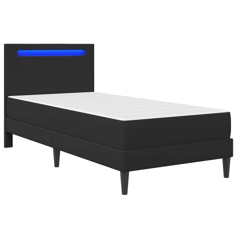 Ramka łóżka z paskami LED Czarny 90 x 190 cm Ekoskóra