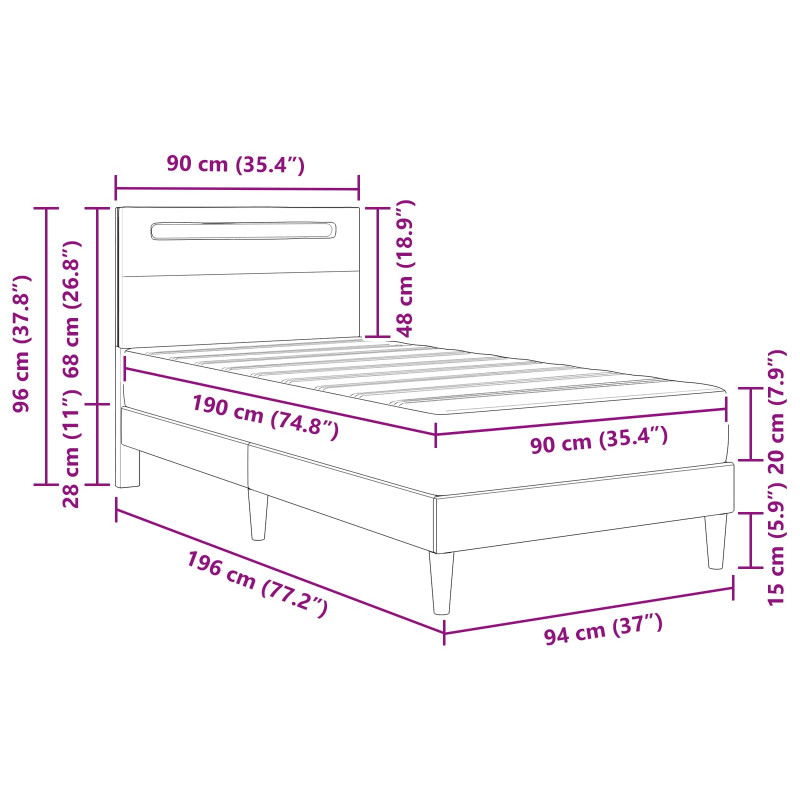 Ramka łóżka z paskami LED Czarny 90 x 190 cm Ekoskóra