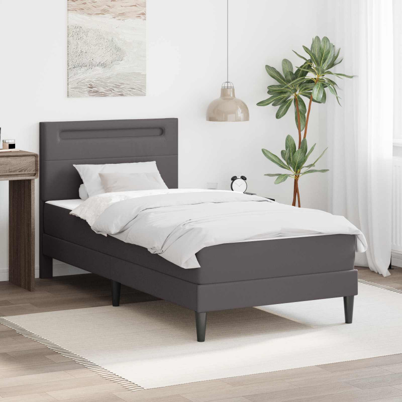 Ramka łóżka z paskami LED Szary 90 x 200 cm Ekoskóra