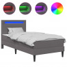 Ramka łóżka z paskami LED Szary 90 x 200 cm Ekoskóra