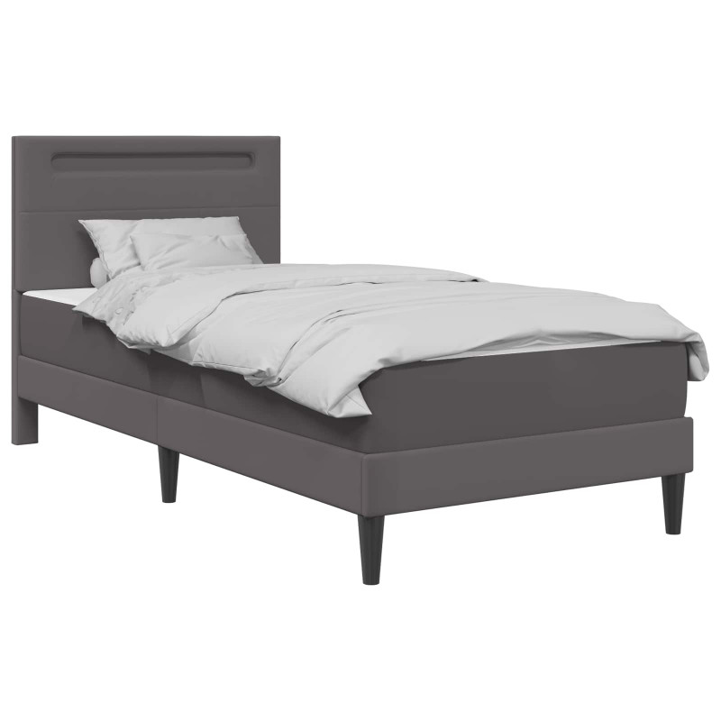 Ramka łóżka z paskami LED Szary 90 x 200 cm Ekoskóra