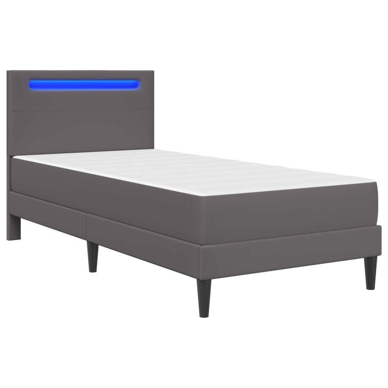 Ramka łóżka z paskami LED Szary 90 x 200 cm Ekoskóra