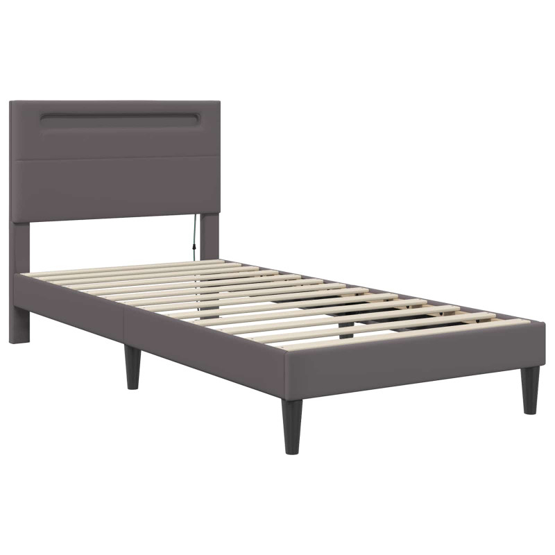 Ramka łóżka z paskami LED Szary 90 x 200 cm Ekoskóra