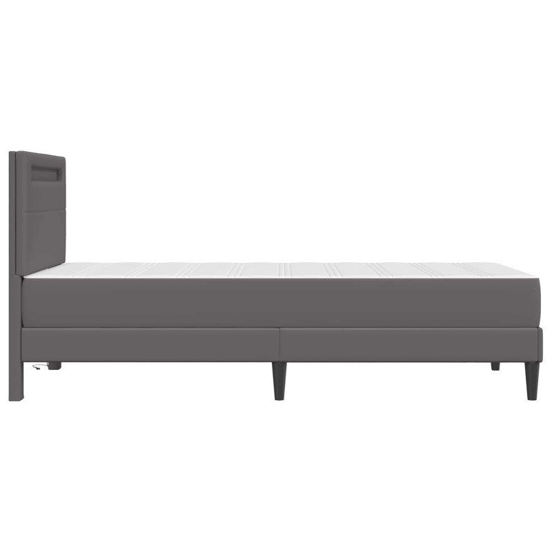 Ramka łóżka z paskami LED Szary 90 x 200 cm Ekoskóra
