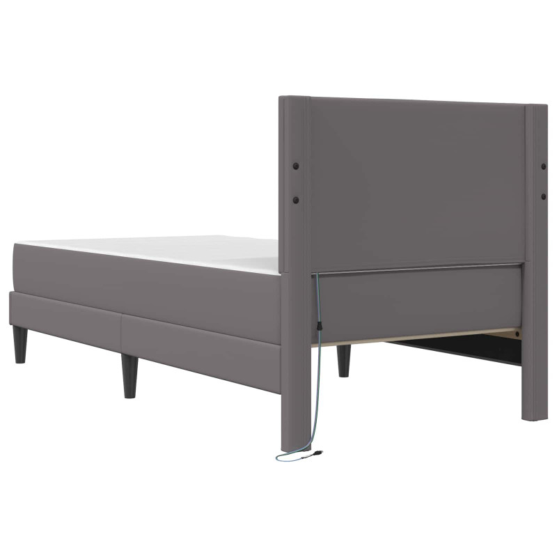 Ramka łóżka z paskami LED Szary 90 x 200 cm Ekoskóra