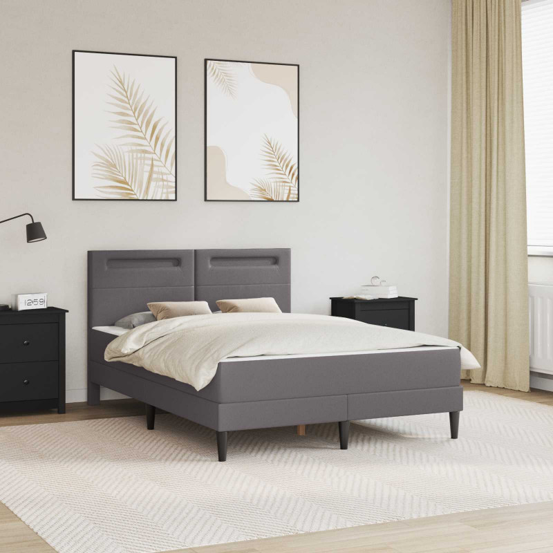Ramka łóżka z paskami LED Szary 160 x 200 cm Ekoskóra