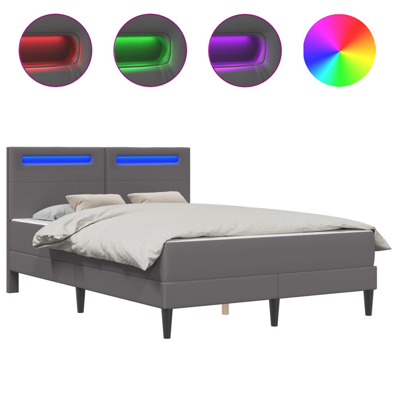 Ramka łóżka z paskami LED Szary 160 x 200 cm Ekoskóra
