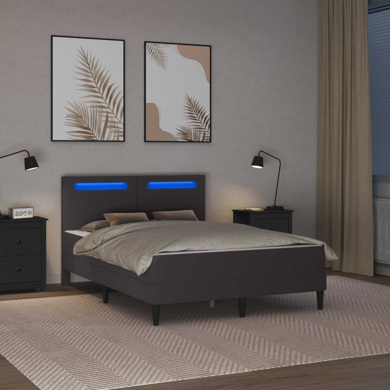 Ramka łóżka z paskami LED Szary 160 x 200 cm Ekoskóra