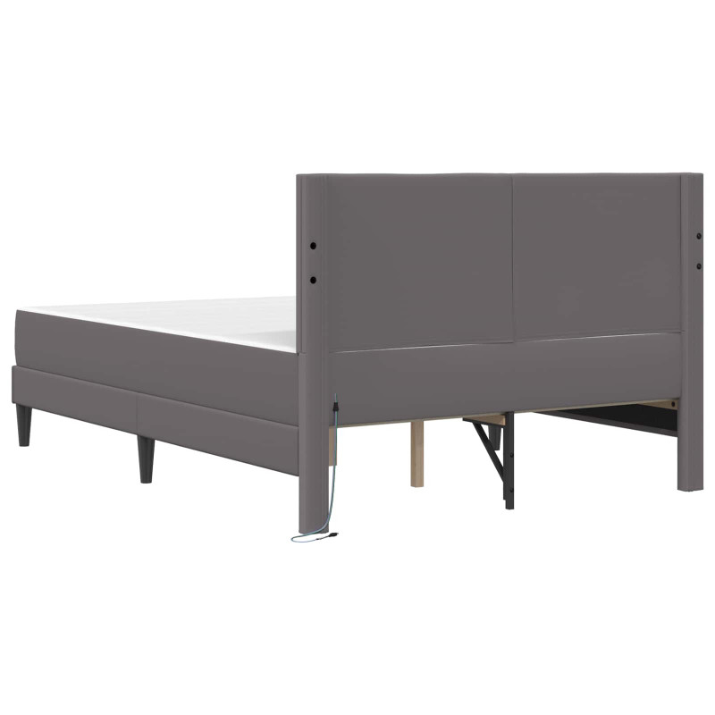 Ramka łóżka z paskami LED Szary 160 x 200 cm Ekoskóra