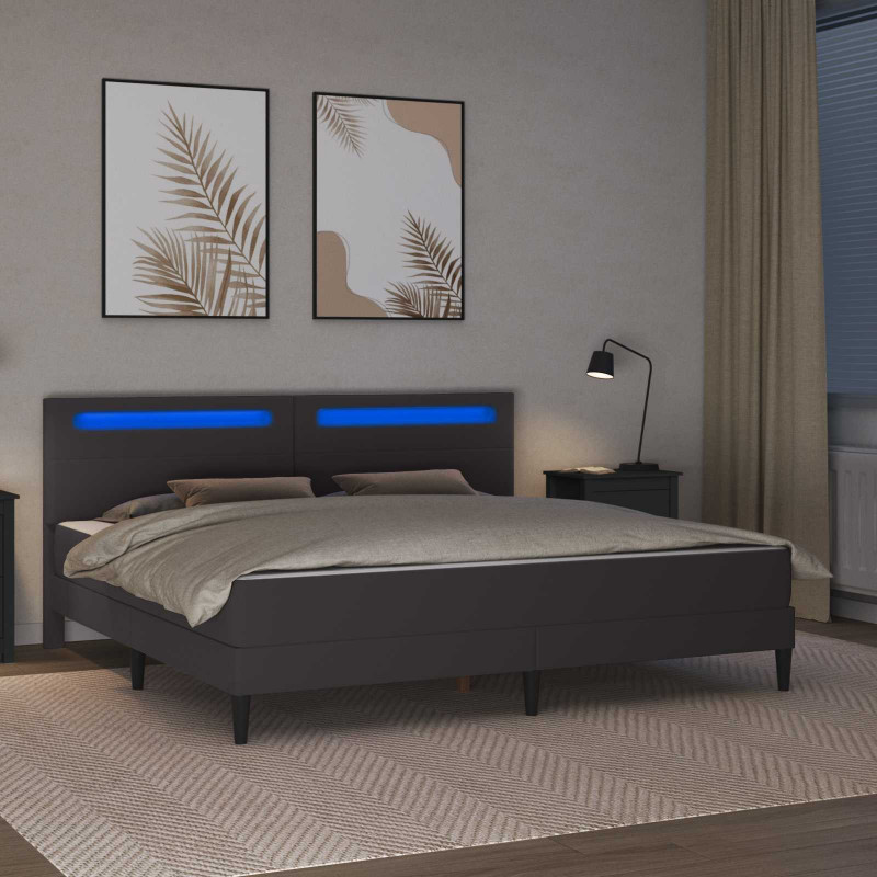Ramka łóżka z paskami LED Szary 180 x 200 cm Ekoskóra