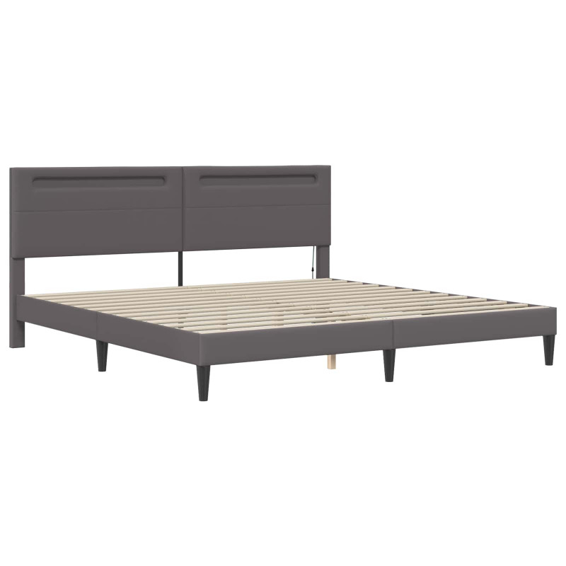 Ramka łóżka z paskami LED Szary 180 x 200 cm Ekoskóra