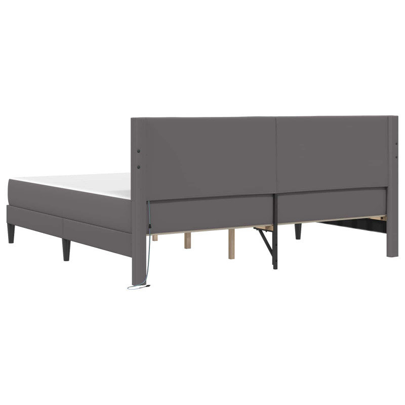 Ramka łóżka z paskami LED Szary 180 x 200 cm Ekoskóra