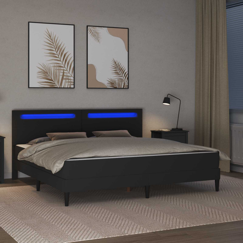 Ramka łóżka z paskami LED Czarny 180 x 200 cm Ekoskóra