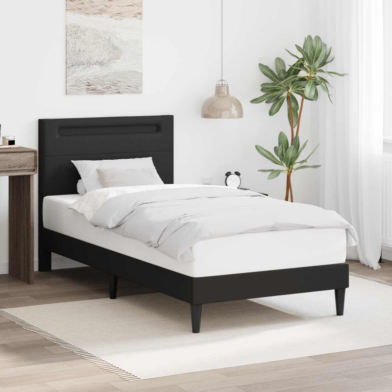 Ramka łóżka z paskami LED Czarny 80 x 200 cm Ekoskóra