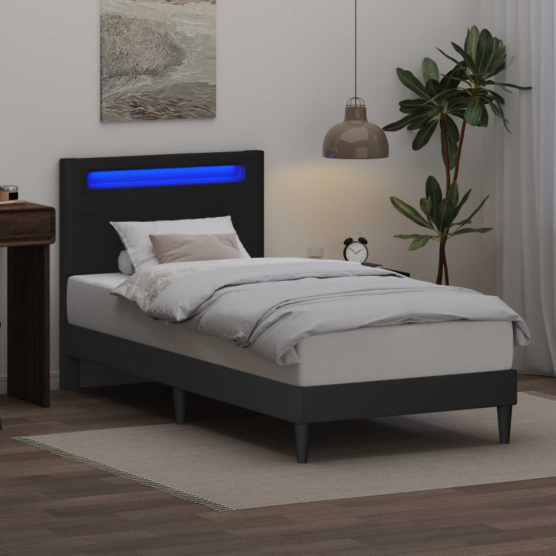 Ramka łóżka z paskami LED Czarny 80 x 200 cm Ekoskóra