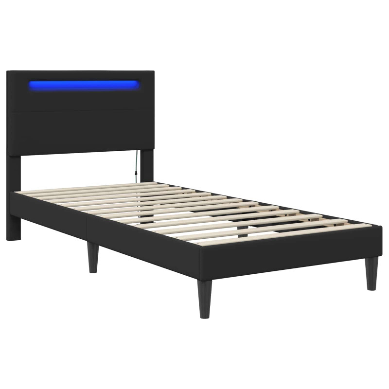 Ramka łóżka z paskami LED Czarny 80 x 200 cm Ekoskóra