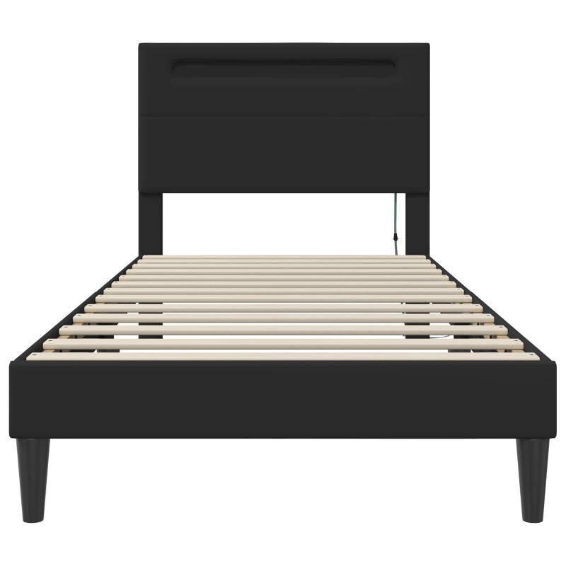 Ramka łóżka z paskami LED Czarny 80 x 200 cm Ekoskóra