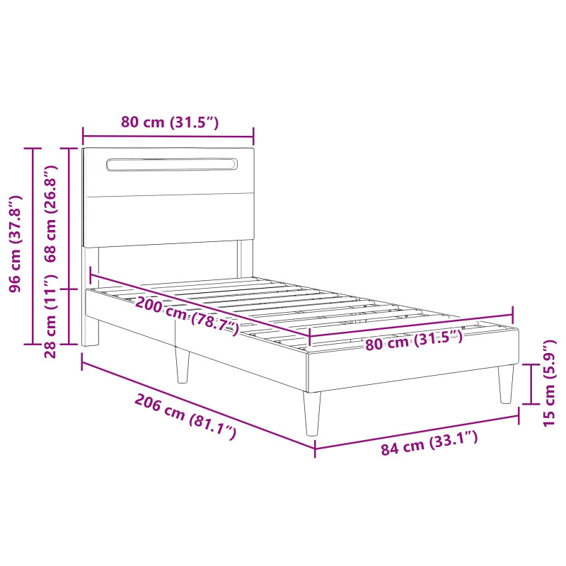 Ramka łóżka z paskami LED Czarny 80 x 200 cm Ekoskóra