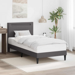 Ramka łóżka z paskami LED Szary 90 x 190 cm Ekoskóra