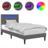 Ramka łóżka z paskami LED Szary 90 x 190 cm Ekoskóra