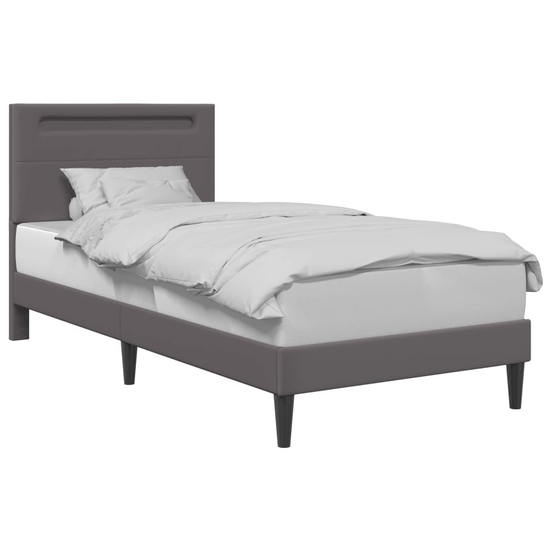 Ramka łóżka z paskami LED Szary 90 x 190 cm Ekoskóra