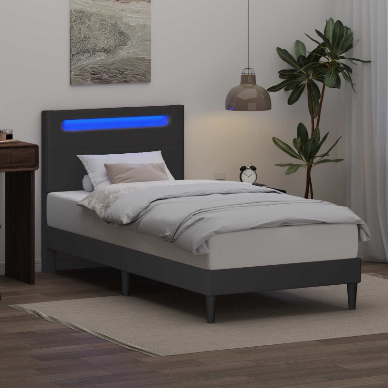 Ramka łóżka z paskami LED Szary 90 x 190 cm Ekoskóra