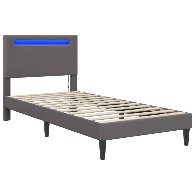 Ramka łóżka z paskami LED Szary 90 x 190 cm Ekoskóra