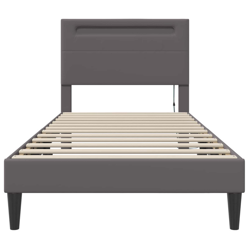 Ramka łóżka z paskami LED Szary 90 x 190 cm Ekoskóra