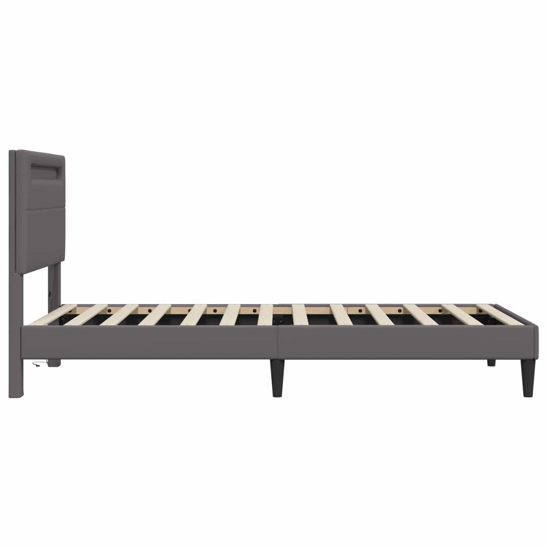 Ramka łóżka z paskami LED Szary 90 x 190 cm Ekoskóra