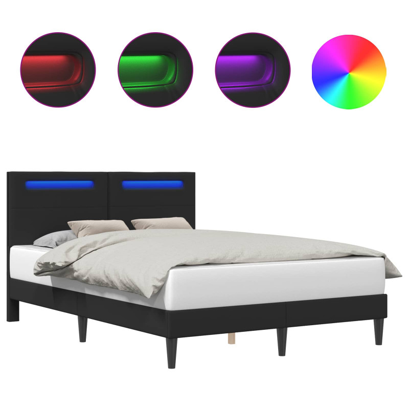 Ramka łóżka z paskami LED Czarny 120 x 190 cm Ekoskóra