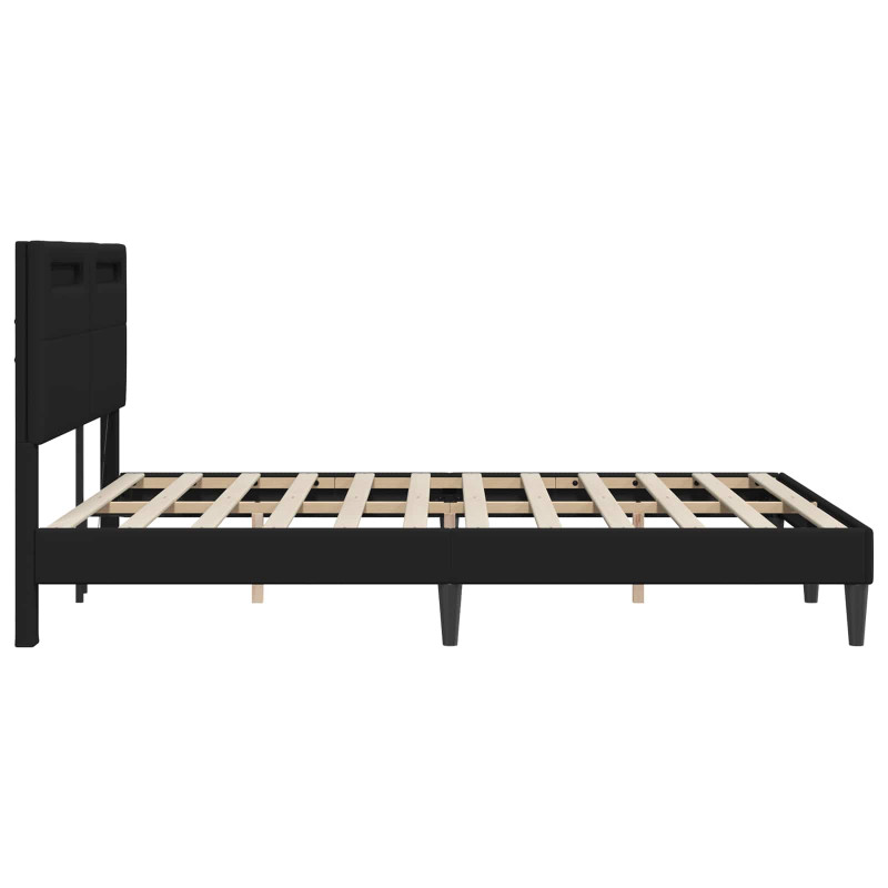Ramka łóżka z paskami LED Czarny 120 x 190 cm Ekoskóra