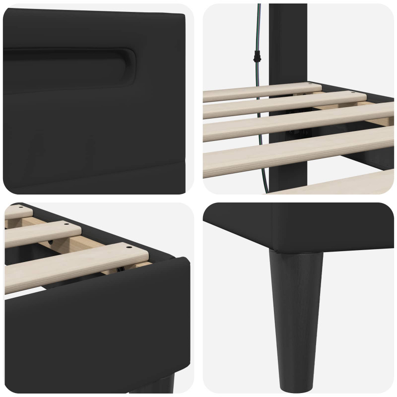 Ramka łóżka z paskami LED Czarny 120 x 190 cm Ekoskóra