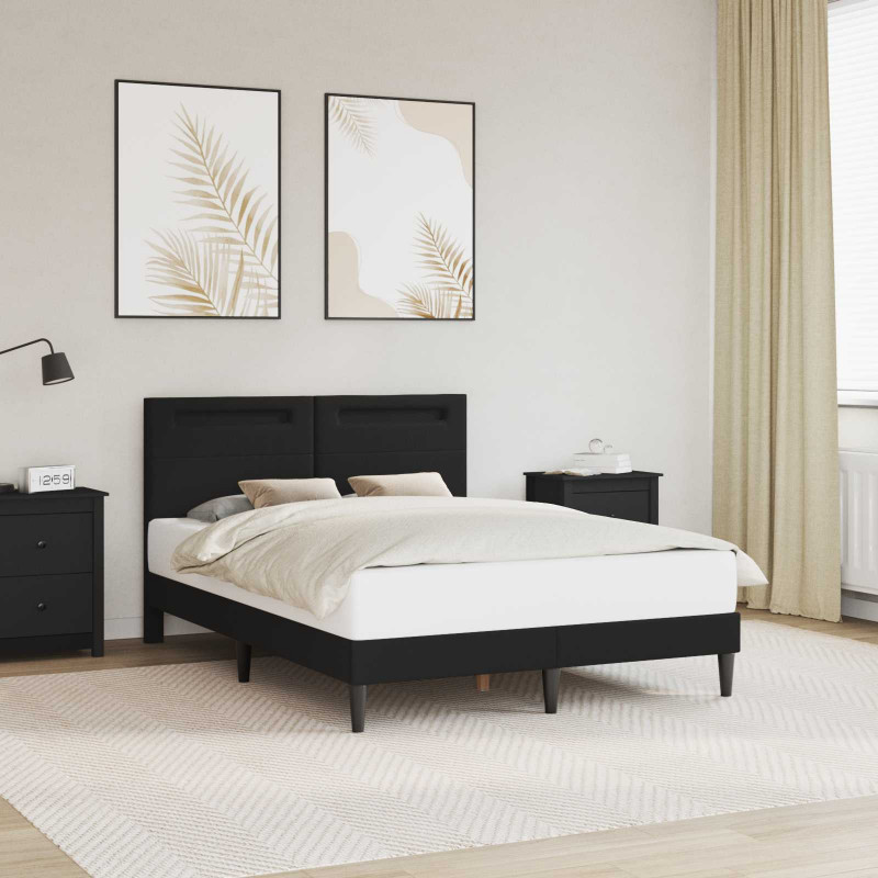 Ramka łóżka z paskami LED Czarny 140 x 190 cm Ekoskóra