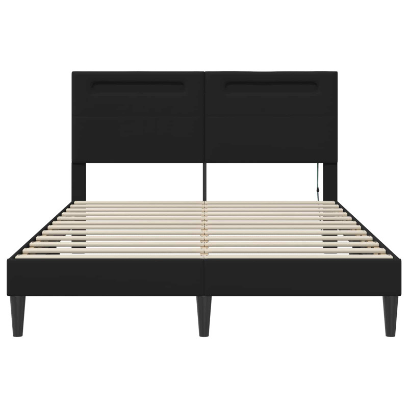 Ramka łóżka z paskami LED Czarny 140 x 190 cm Ekoskóra