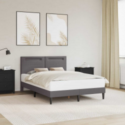 Ramka łóżka z paskami LED Szary 160 x 200 cm Ekoskóra