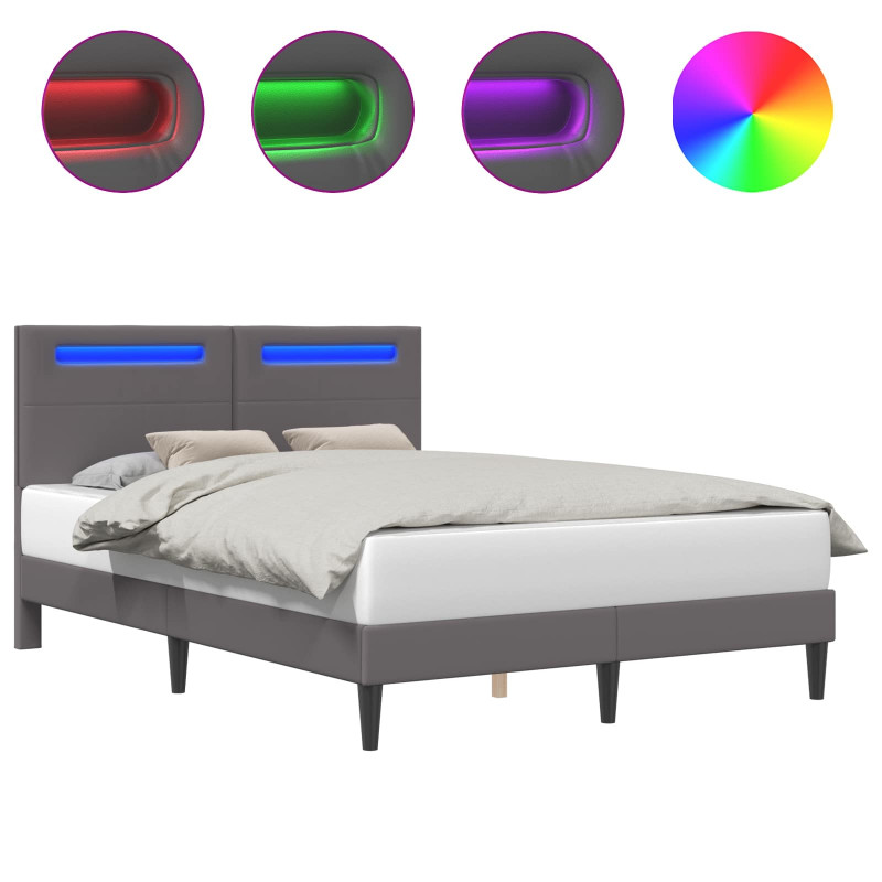 Ramka łóżka z paskami LED Szary 160 x 200 cm Ekoskóra