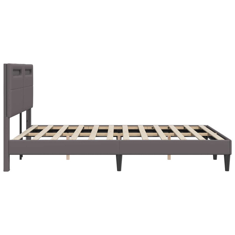 Ramka łóżka z paskami LED Szary 160 x 200 cm Ekoskóra