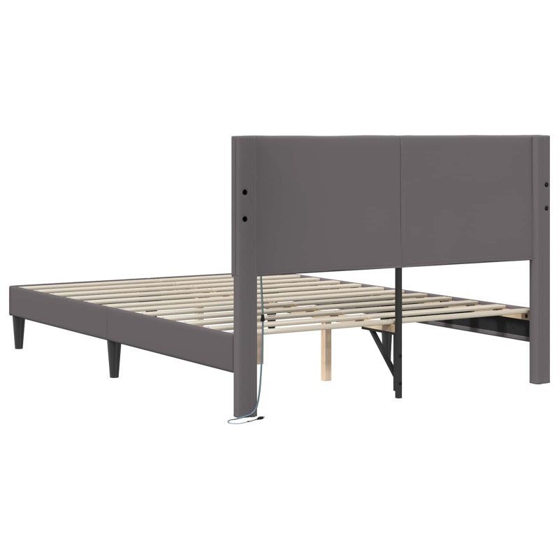 Ramka łóżka z paskami LED Szary 160 x 200 cm Ekoskóra
