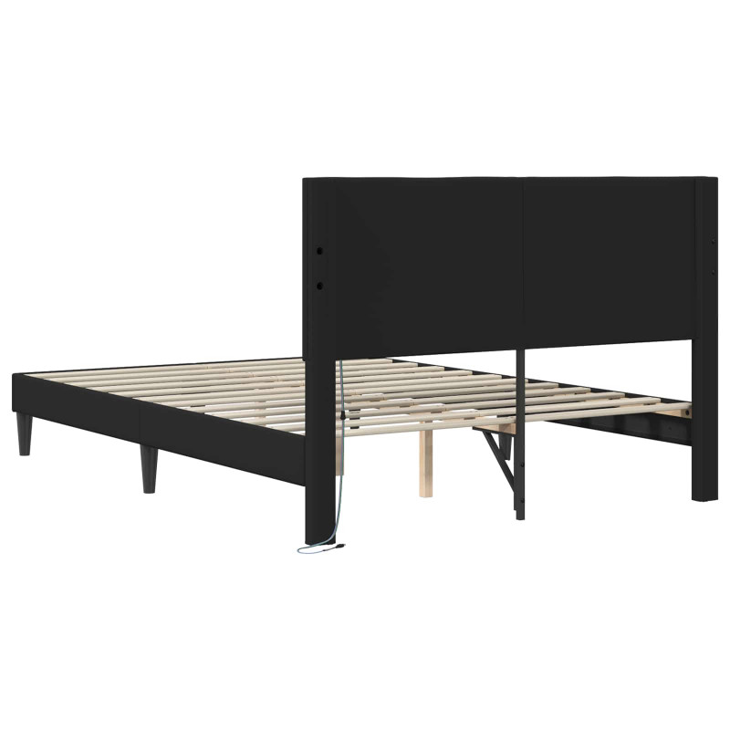 Ramka łóżka z paskami LED Czarny 160 x 200 cm Ekoskóra