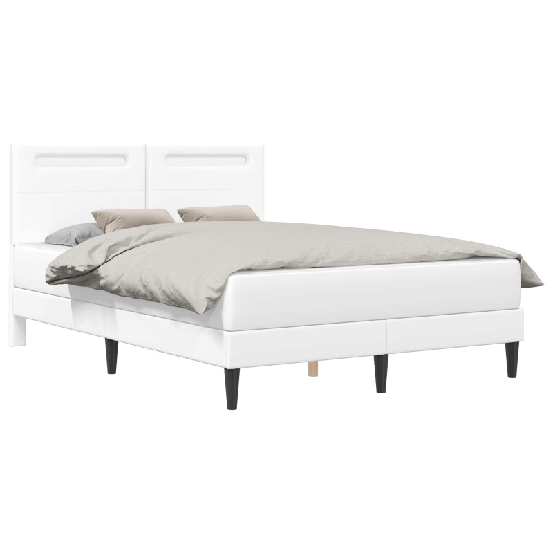 Ramka łóżka z paskami LED Biały 160 x 200 cm Ekoskóra