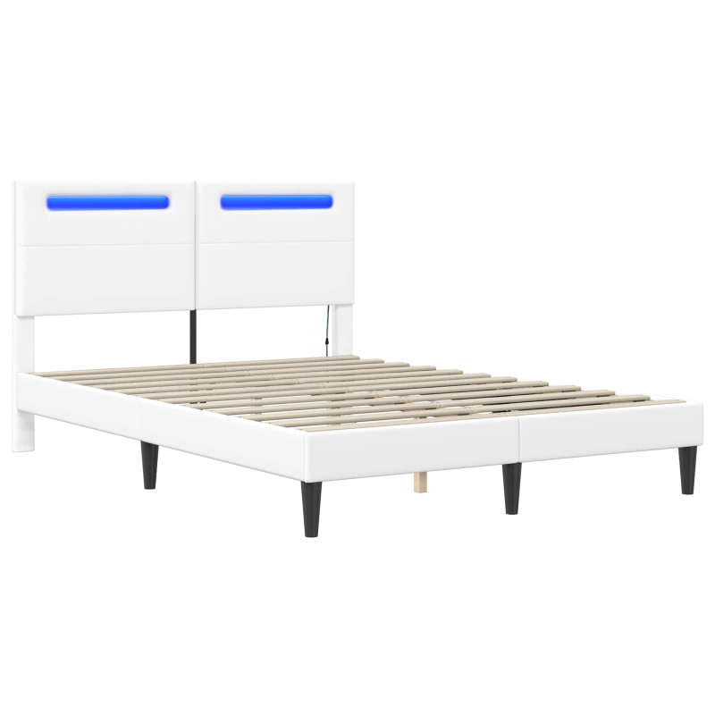Ramka łóżka z paskami LED Biały 160 x 200 cm Ekoskóra
