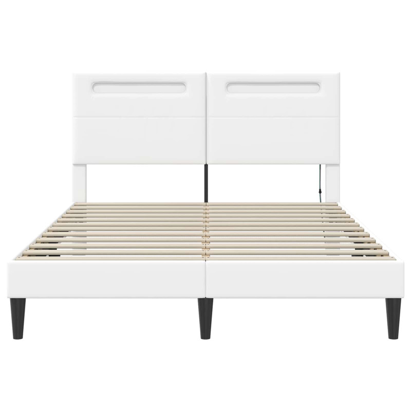 Ramka łóżka z paskami LED Biały 160 x 200 cm Ekoskóra