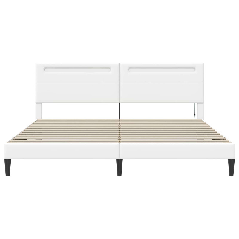 Ramka łóżka z paskami LED Biały 180 x 200 cm Ekoskóra