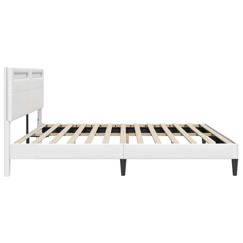Ramka łóżka z paskami LED Biały 180 x 200 cm Ekoskóra