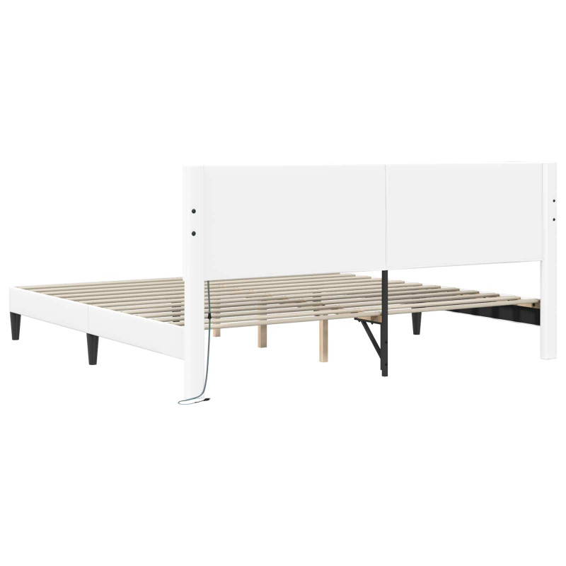 Ramka łóżka z paskami LED Biały 180 x 200 cm Ekoskóra